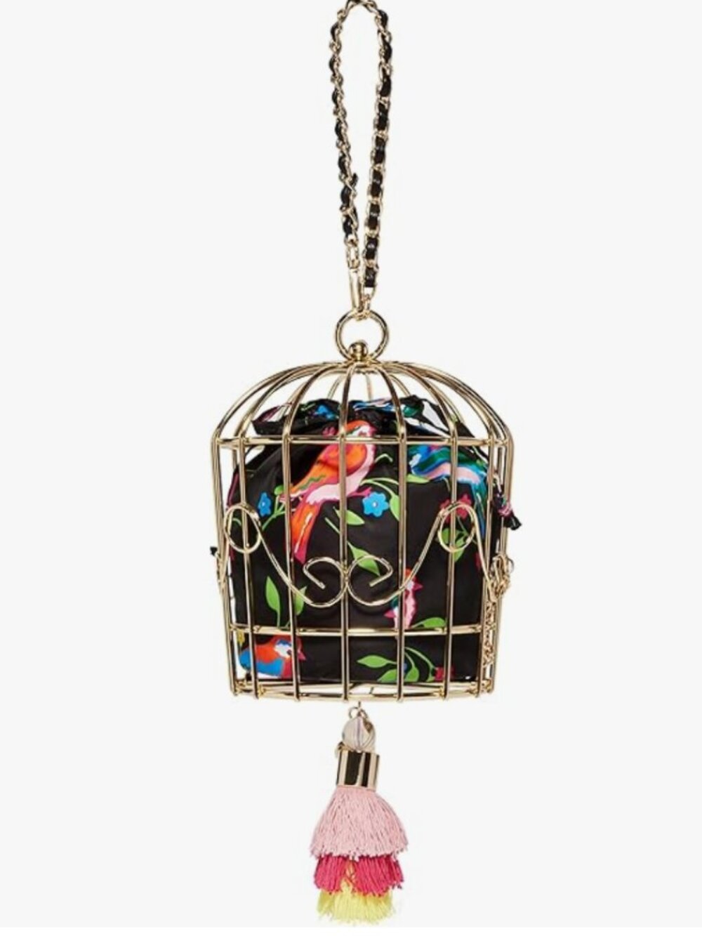 Betsey Johnson "Bird Is the Word" Kitsch Cage Bag w/ Pouch/Tassel/Chain Handle